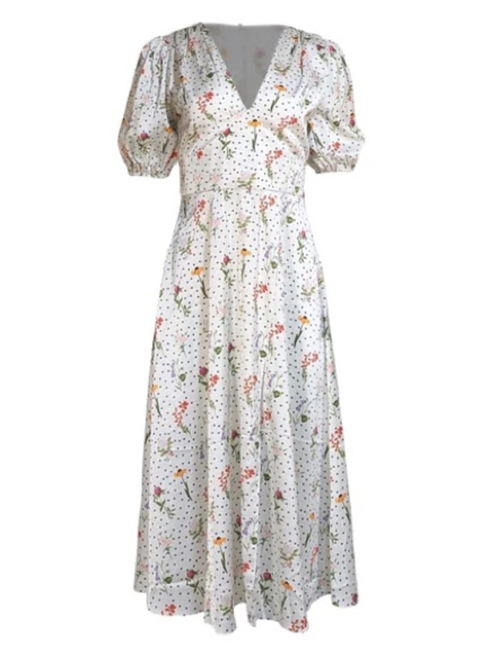 Alexia Admor Ivory & Black Polka Dot Floral Dress Womenโs Size 6 NWOT!